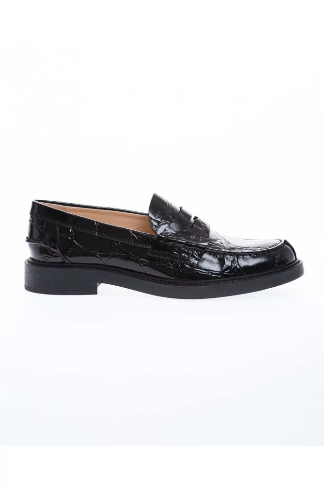 Mocassin Tod's imprimé croco noir avec patte tal.25 pour femme