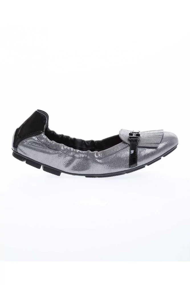 Hogan - Wrap - Ballerines en cuir nappa et vernis avec franges 20 36 Gris