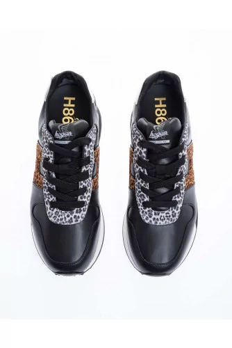 H383 - Leather and split leather sneakers with animal print 40