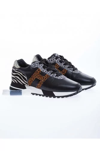 H383 - Leather and split leather sneakers with animal print 40