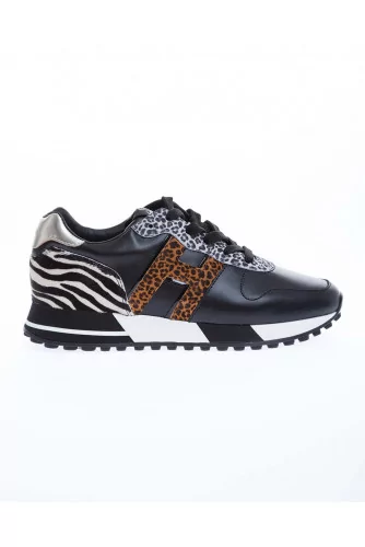 H383 - Leather and split leather sneakers with animal print 40