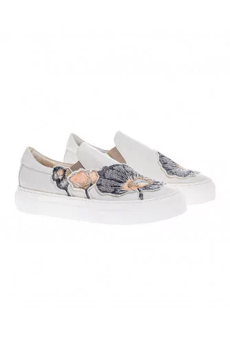 Nappa leather slip-on shoes with embroidered flowers