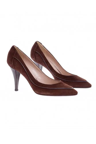 Split leather pumps with leather piping 85