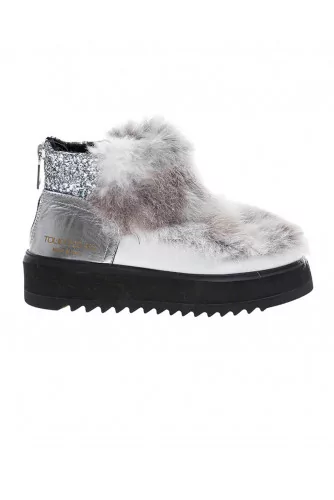 Boot fourré mouton Gris+blanc zipé dos Town Femme