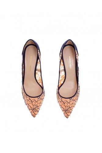 Lace and split leather pumps with pointed tip 85