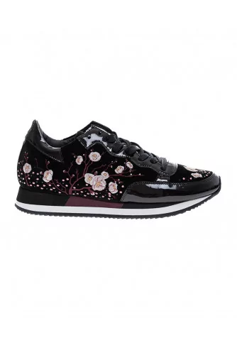 Tennis "TROPEZ BRIGHT" velour Noir +  brodée cerisiers en fleur Hogan Femme