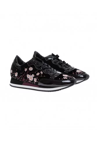 Tropez Bright - Patent leather and velvet sneakers with cherry blossom