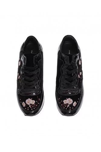 Tropez Bright - Patent leather and velvet sneakers with cherry blossom