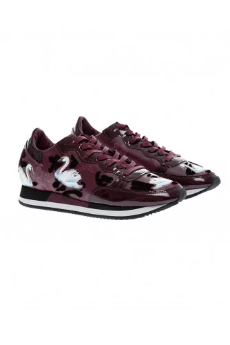 Tropez Bright - Calf leather sneakers with flowers and swans print