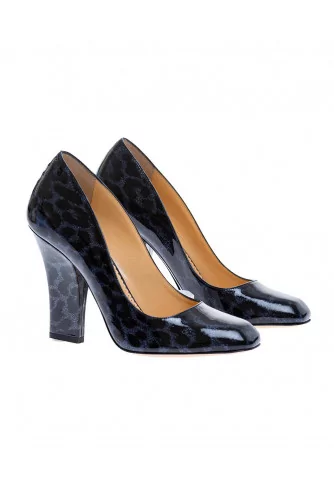 Patent leather high heels with leopard print 100