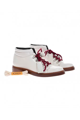 Brodequin mi-montante Créme + lacet bordeaux Tod's Femme