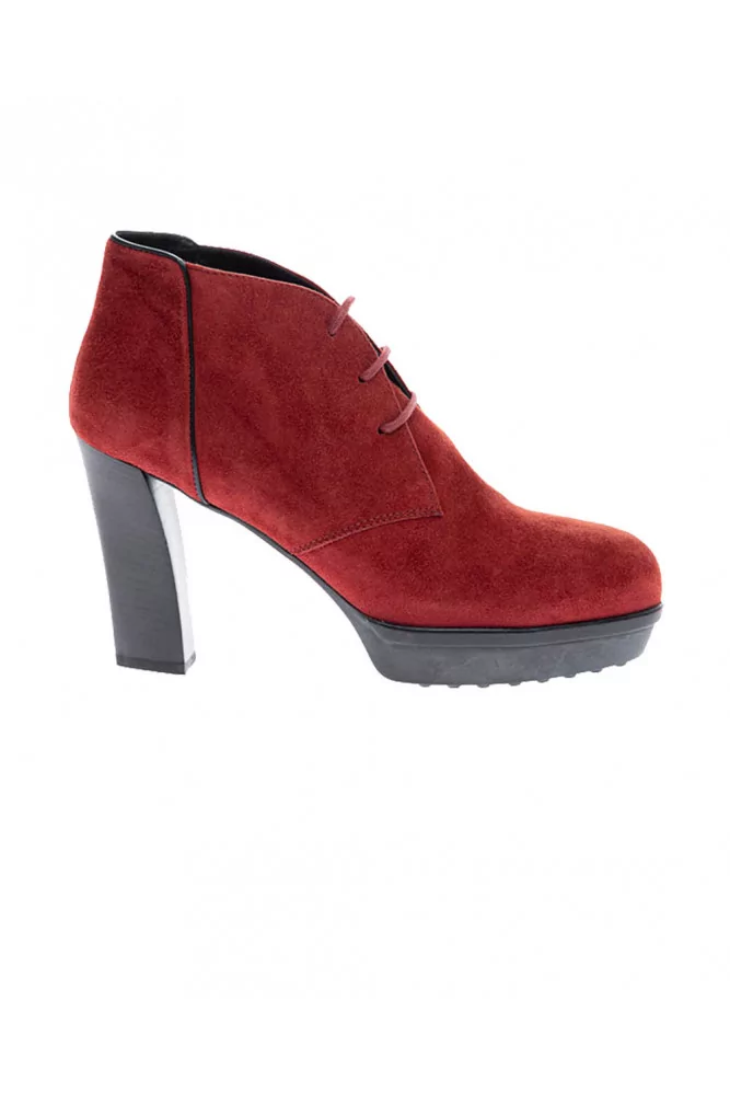 Tod's - Derby boots à talon en croûte de cuir 95 38 1/2 Bordeaux