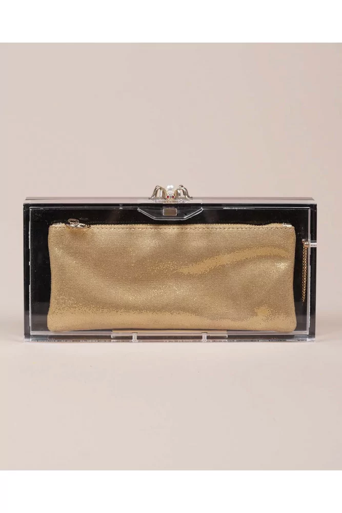 Perspex of Charlotte Olympia Transparent and black plexi clutch bag with golden bag for women