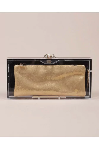 Perspex - Transparent plexi clutch bag with gold colored bag inside