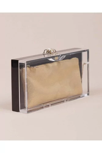 Perspex - Transparent plexi clutch bag with gold colored bag inside