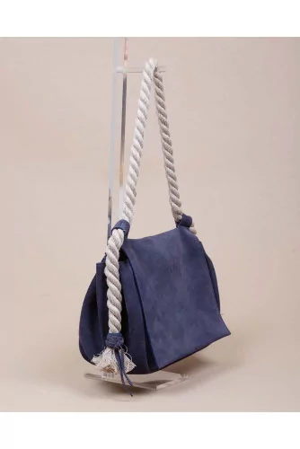 Soft suede bag with rope handles and flap