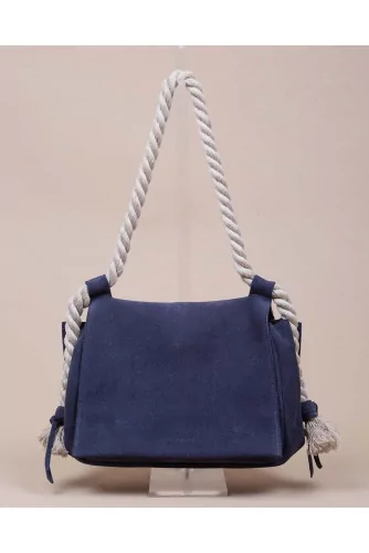 Soft suede bag with rope handles and flap