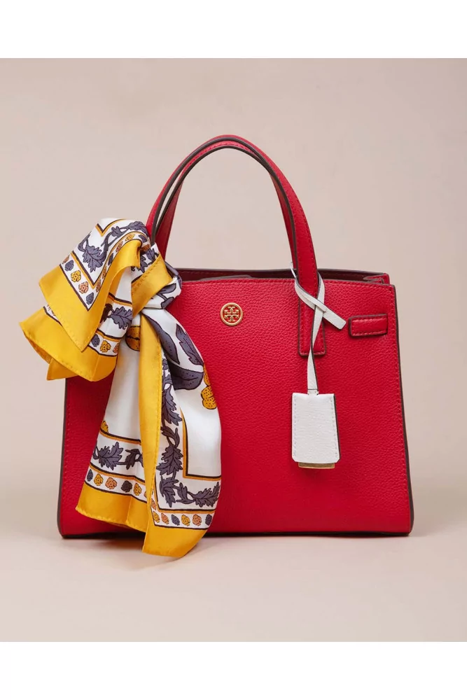 Walker Small Satchel of Tory Burch - Grained calf leather bag with handle  scarf and padlock, red for women