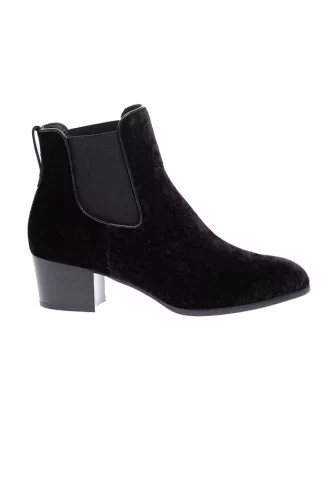 Velvet low boots with elastic straps on sides