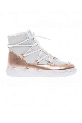 Metallic calf leather hi-top boots with fur