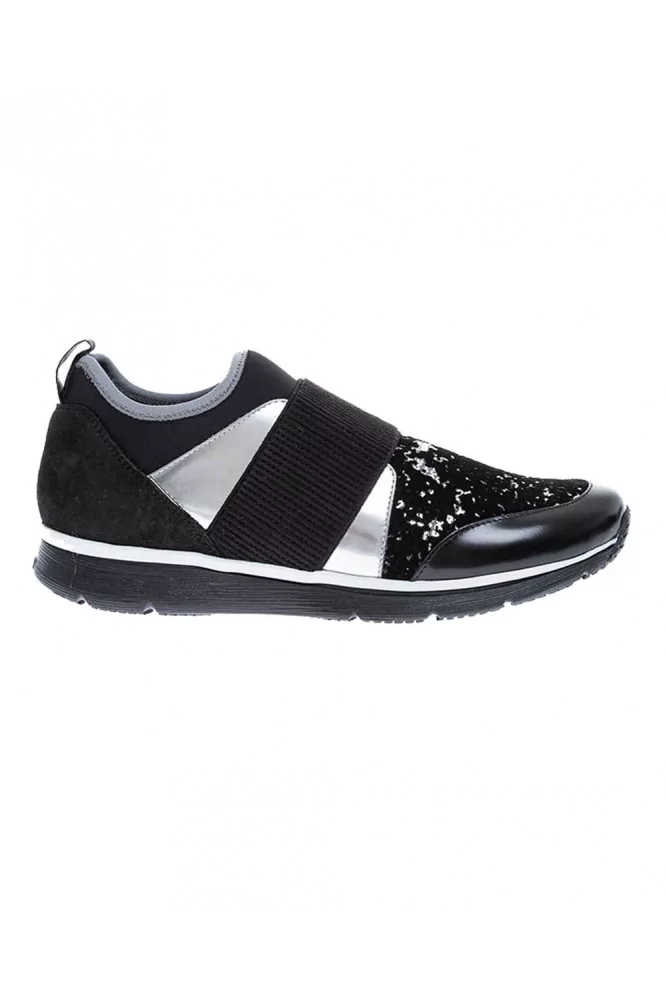 Tradi 2015 - Sneakers en cuir de veau et tissu pailleté 34 1/2 noir