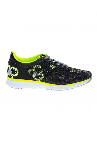 Basket "tradi 2015" noir+jaune fluo imprimé fleur Hogan Femme