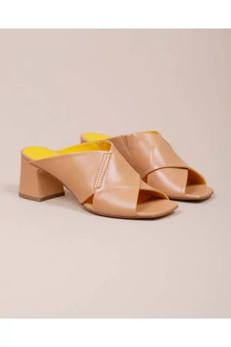 Nappa leather mules with two large straps 55