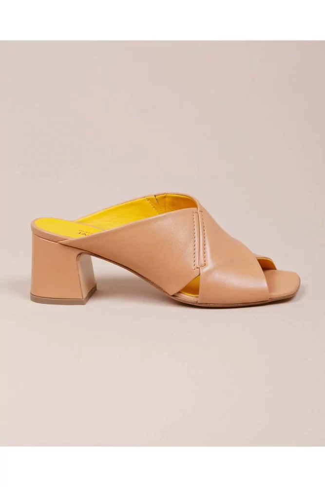 Nappa leather mules with two large straps 55