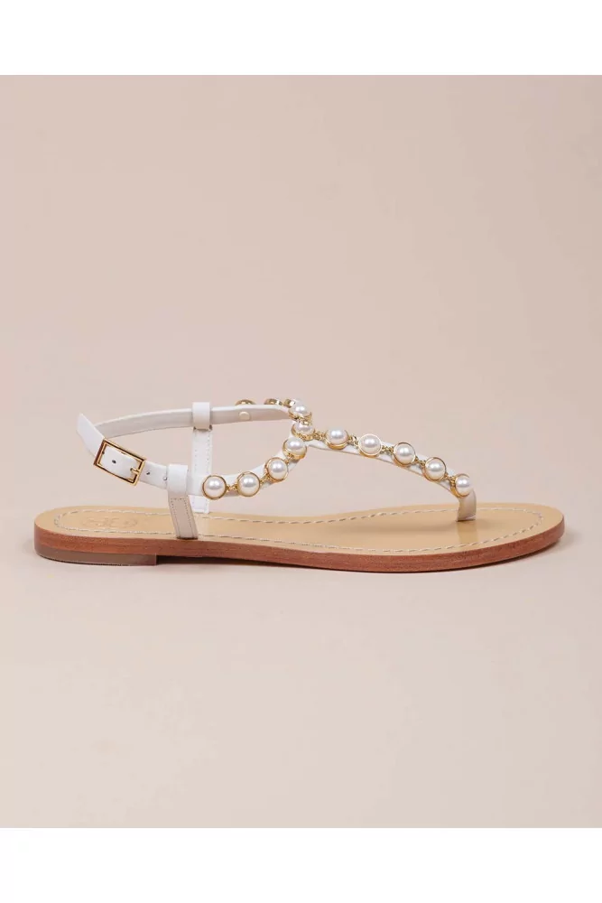 Emmy Pearl - Leather thong sandals with pearls