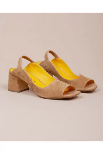 Suede sandals with open toe and ankle strap 55