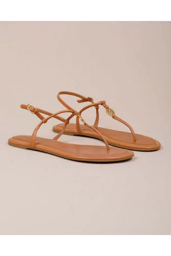 Emmy - Leather toe thong sandals with gold logo