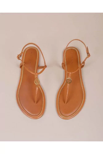 Emmy - Leather toe thong sandals with gold logo