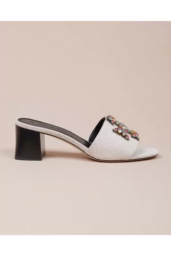 Ines - Canvas mules with logo decorated with colorful stones 55