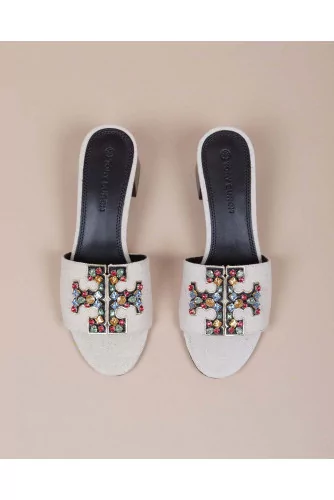 Ines - Canvas mules with logo decorated with colorful stones 55
