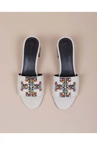 Ines - Mules en toile avec logo en pierres colorées 55