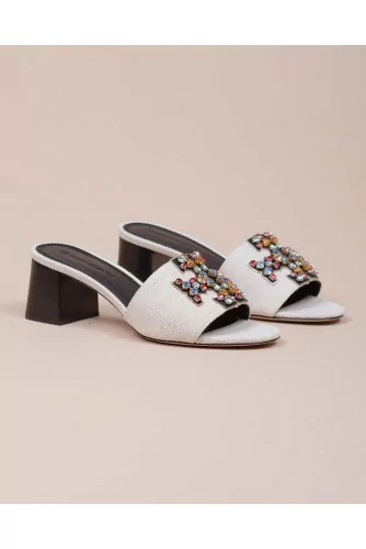 Ines - Canvas mules with logo decorated with colorful stones 55