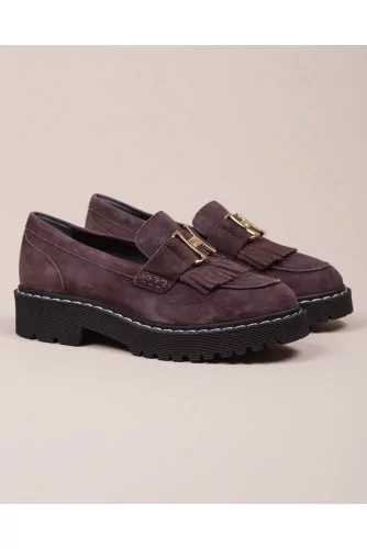 Suede moccasins penny strap of fringes 40