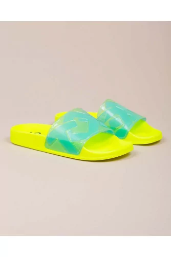 Mule Jacques Loup bande latex jaune-bleu turquoise pour femme