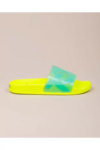 Mule Jacques Loup bande latex jaune-bleu turquoise pour femme