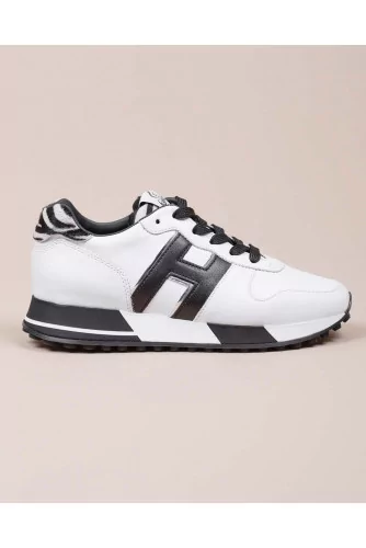 H383 - Leather and textile sneakers with animal print 40