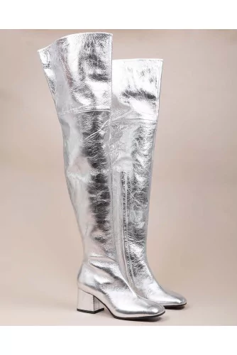 Leather thigh high boots with zipper 60