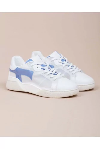 Cassetta Leggera - Opaque tulle and leather sneakers