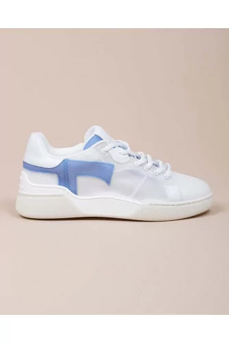 Cassetta Leggera - Opaque tulle and leather sneakers