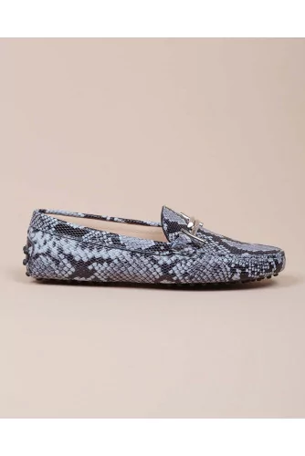 Doppia T - Mocassins en cuir imprimé python avec picots en gomme