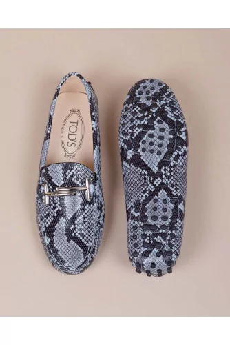 Doppia T - Mocassins en cuir imprimé python avec picots en gomme