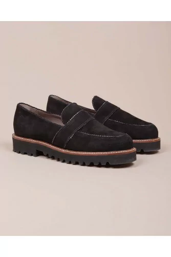 Suede moccasins with decorative tab