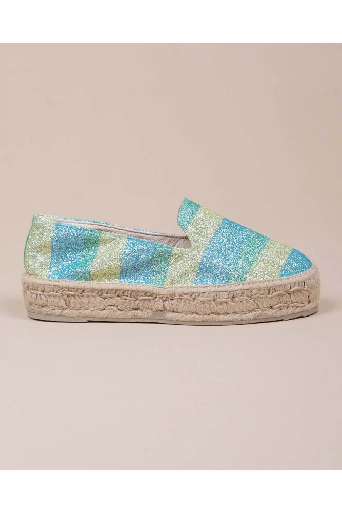 Manebi pour Jacques Loup - Mocassins sans gêne en tissu pailleté et semelle compensée 30 35 Vert