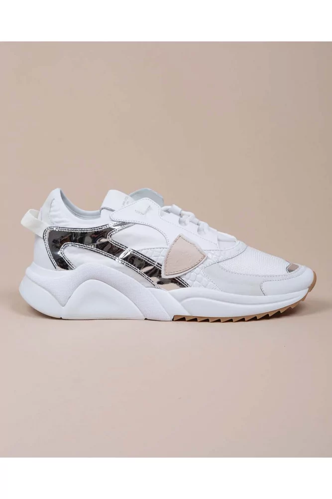 Philippe Model - Eze - Baskets en cuir et textile avec imprimé croco 41 blanc
