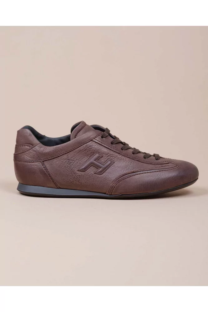kritiker gentage Lil Olympia of Hogan - Patina calf leather sneakers with stitched cuts, brown,  for men