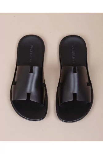 Leather mules with "H" strap